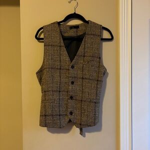 Vintage Brown Plaid Vest with Black Lining